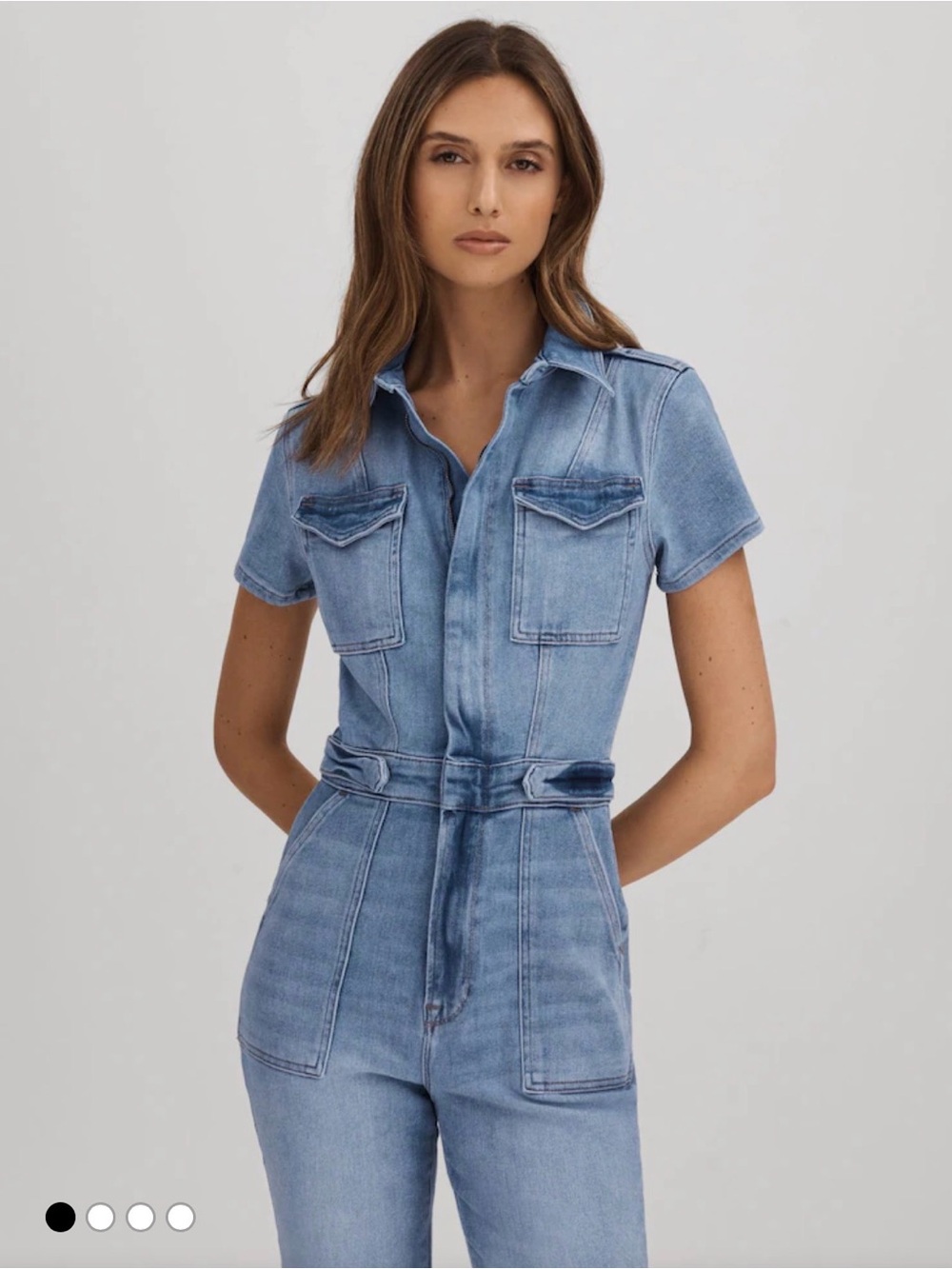 NWT Good American Light Blue Denim Short-Sleeve Jumpsuit